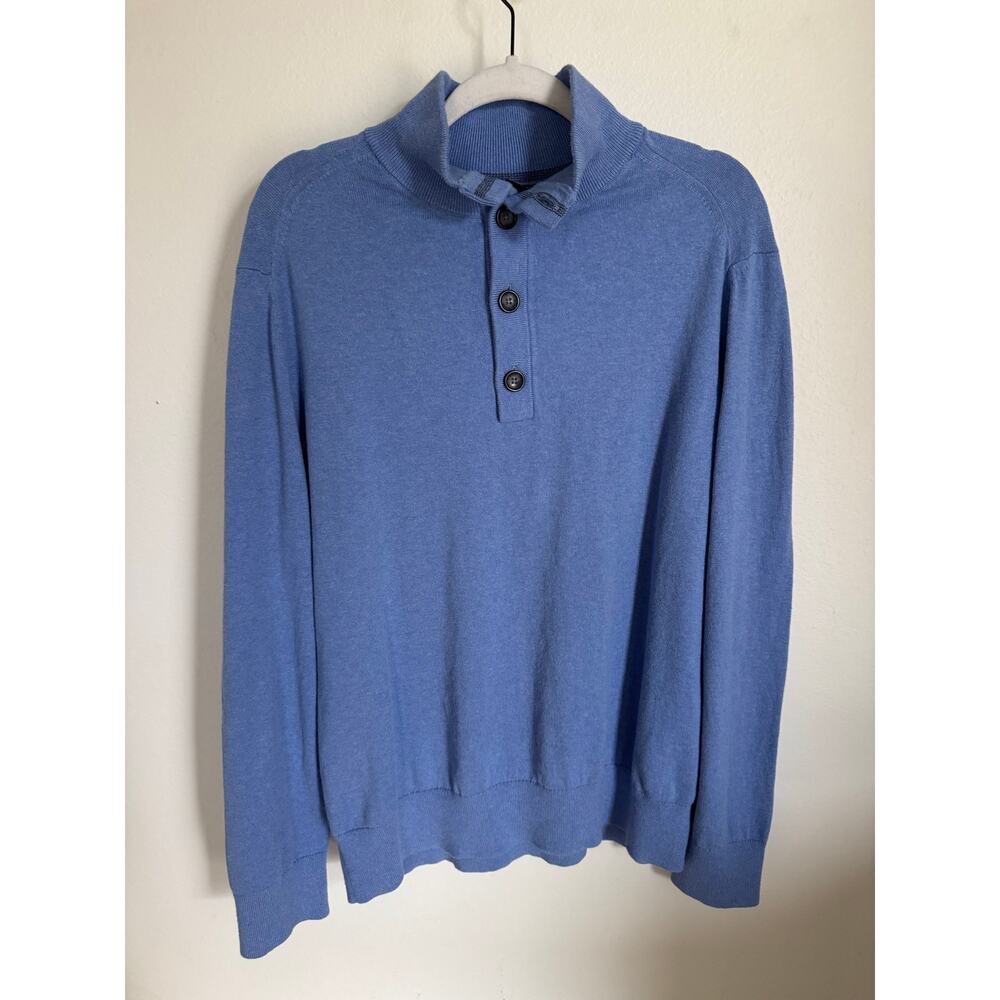 Banana Republic Cotton Cashmere Quarter‎ Button Up Men's Heavy Knit Size XL Blue